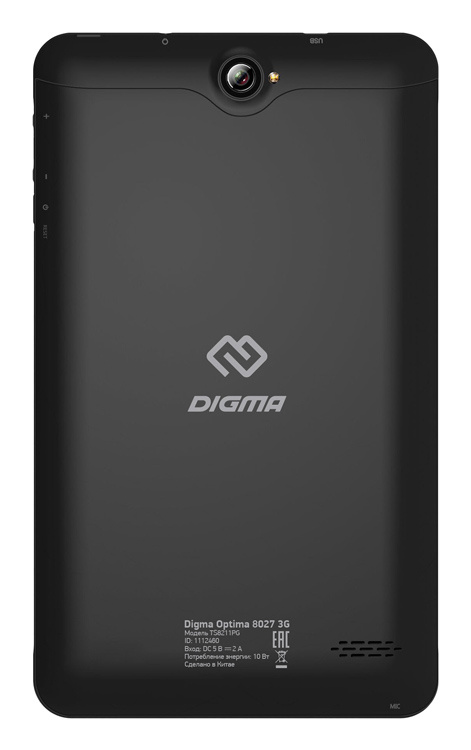 Планшет Digma Optima 8027 3G SC7731E (1.3) 4C/RAM1Gb/ROM16Gb 8" IPS 1280x800/3G/Android 8.1/черный/2Mpix/0.3Mpix/BT/GPS/WiFi/Touch/microSD 64Gb/minUSB/3500mAh
