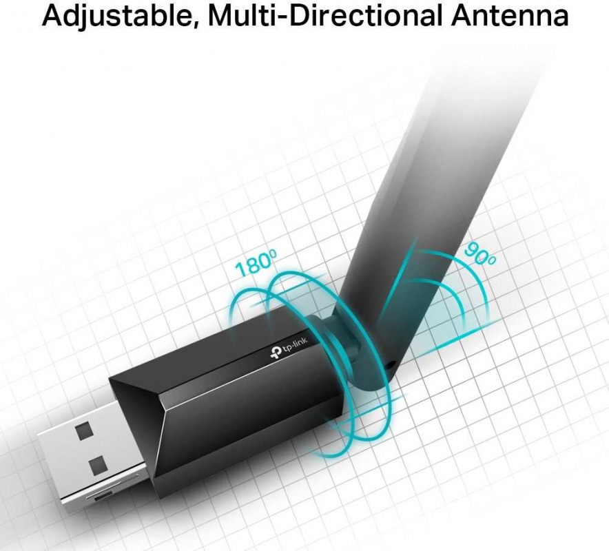 Сетевой адаптер WiFi TP-Link Archer T2U Plus USB 2.0 (ант.внеш.несъем.) 1ант. (упак.:1шт)
