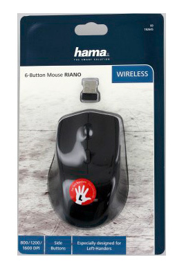 Мышь Hama Riano черный оптическая (1600dpi) беспроводная USB для ноутбука (5but)