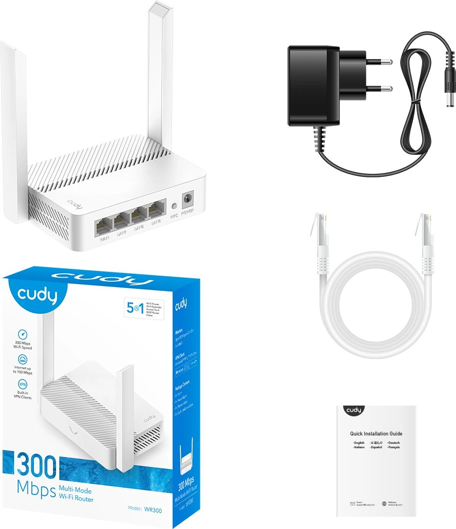 Роутер беспроводной Cudy WR300 N300 10/100BASE-TX/Wi-Fi белый